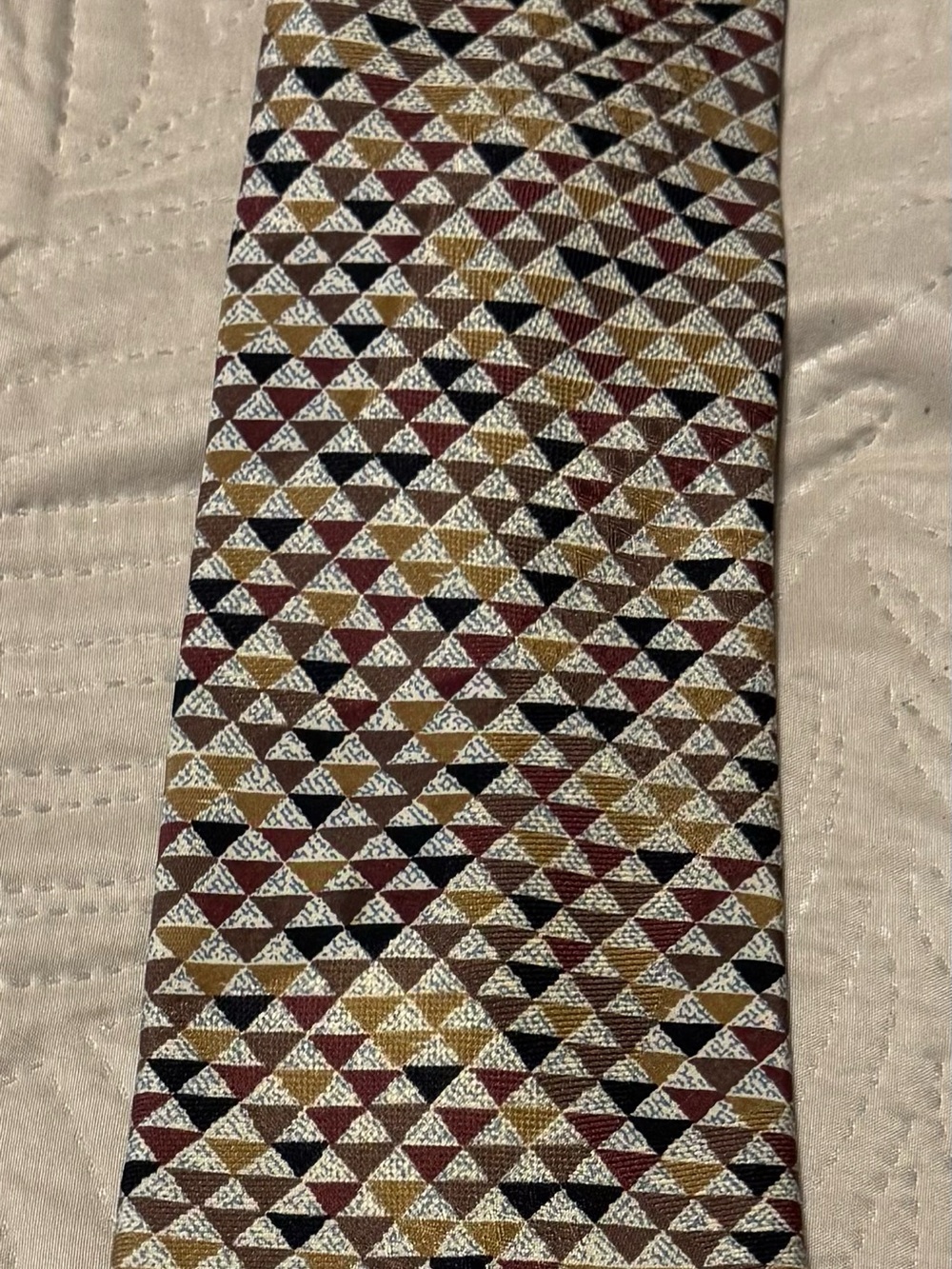 Pronto-Uomo Classic Men's Geometric Silk Tie in Brown, Gold & Black
